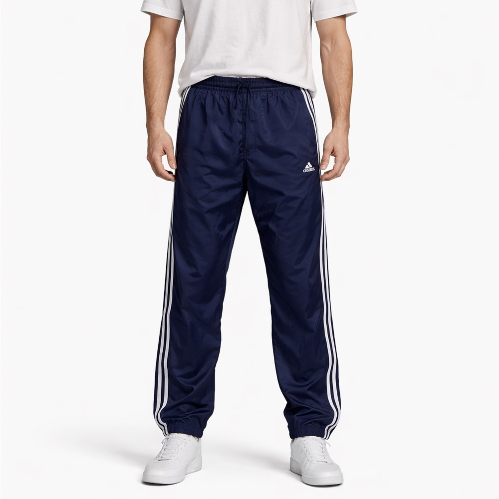 Adidas Size Large Vintage Navy Blue Athletic Wind Pants.